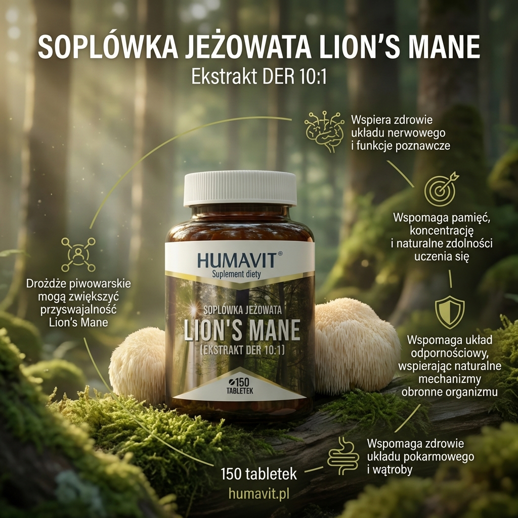 HUMAVIT® LION`S MANE (Soplówka jeżowata) + Drożdże piwowarskie 150szt hover