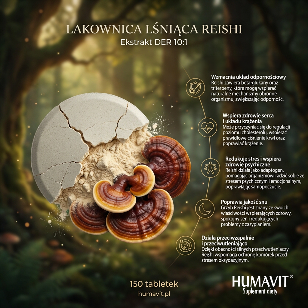 HUMAVIT® REISHI (Lakownica Lśniąca) + Drożdże piwowarskie 150szt hover