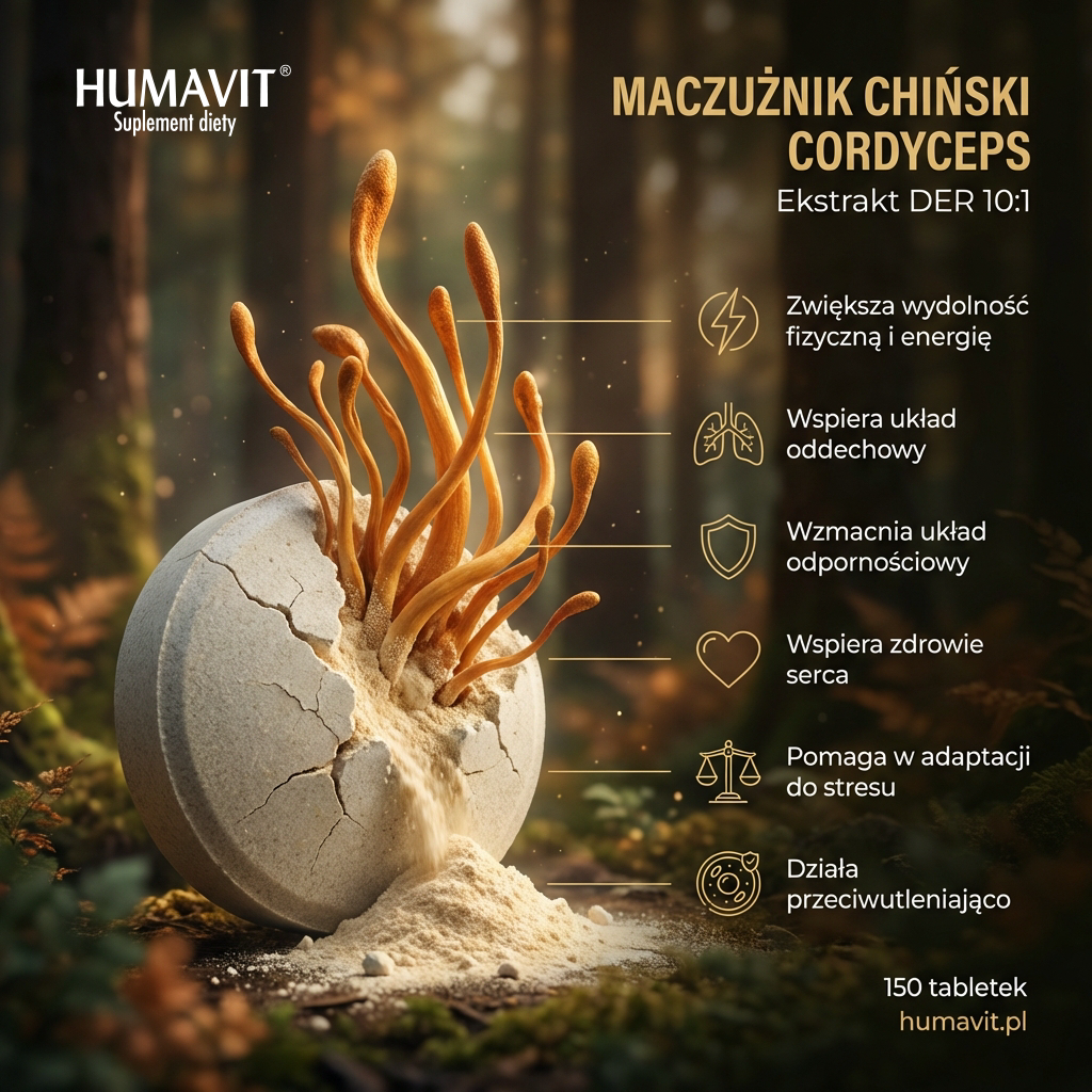 HUMAVIT® CORDYCEPS (Maczużnik Chiński) + Drożdże piwowarskie 150szt hover