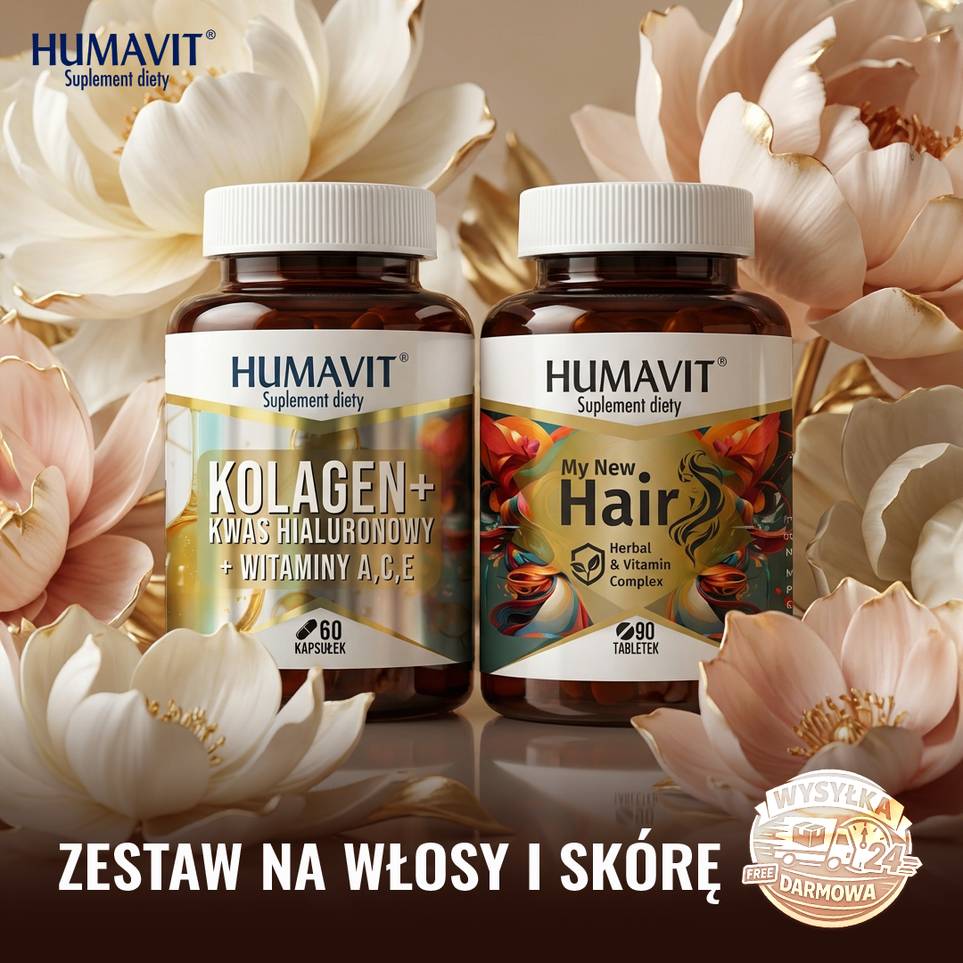 Zestaw Włosy-Skóra-Paznokcie : Humavit® Kolagen + Kwas hialuronowy + Witaminy A, C, E i Humavit® MyNewHair hover