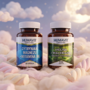 Zestaw "ŁATWE ZASYPIANIE" : Humavit® Cytrynian magnezu + witamina B6 (60 kaps.)  i Humavit® Melisa i waleriana (150 tabl.)
